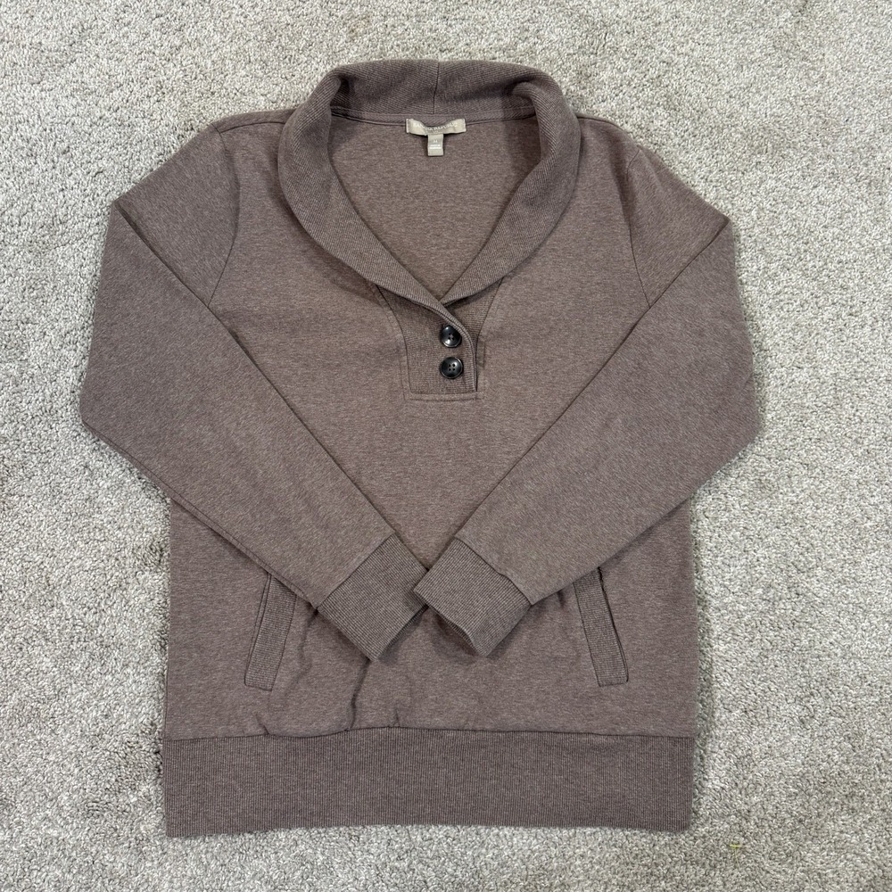 Banana Republic Shawl Collar Pullover Brown Women M Pockets Sweatshirt Casual